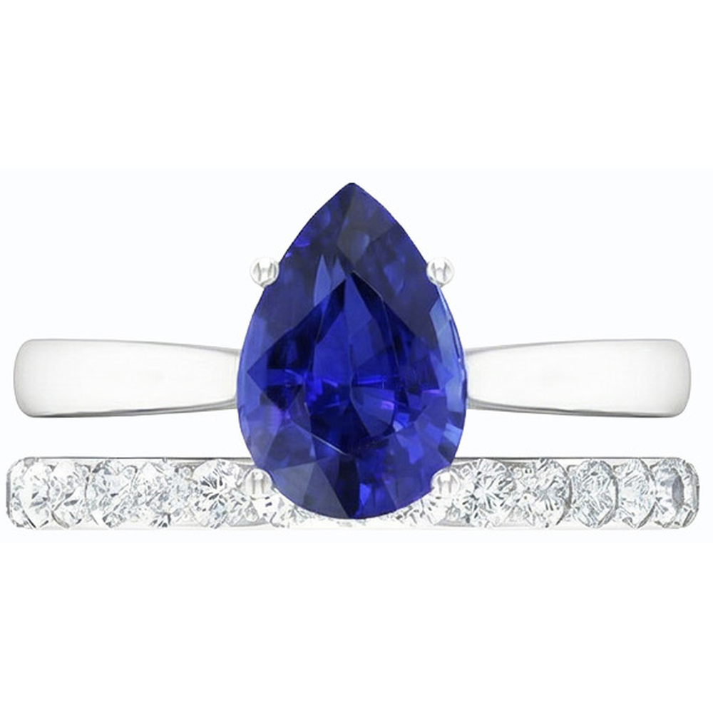 Pear Blue Sapphire Wedding Ring Set White Gold & Natural Earth Mined Diamonds 4.50 Carats