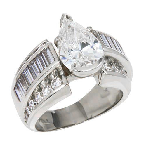 Pear Center Natural Diamond Engagement Ring Baguettes On Shank 6.01 Ct. WG 14K