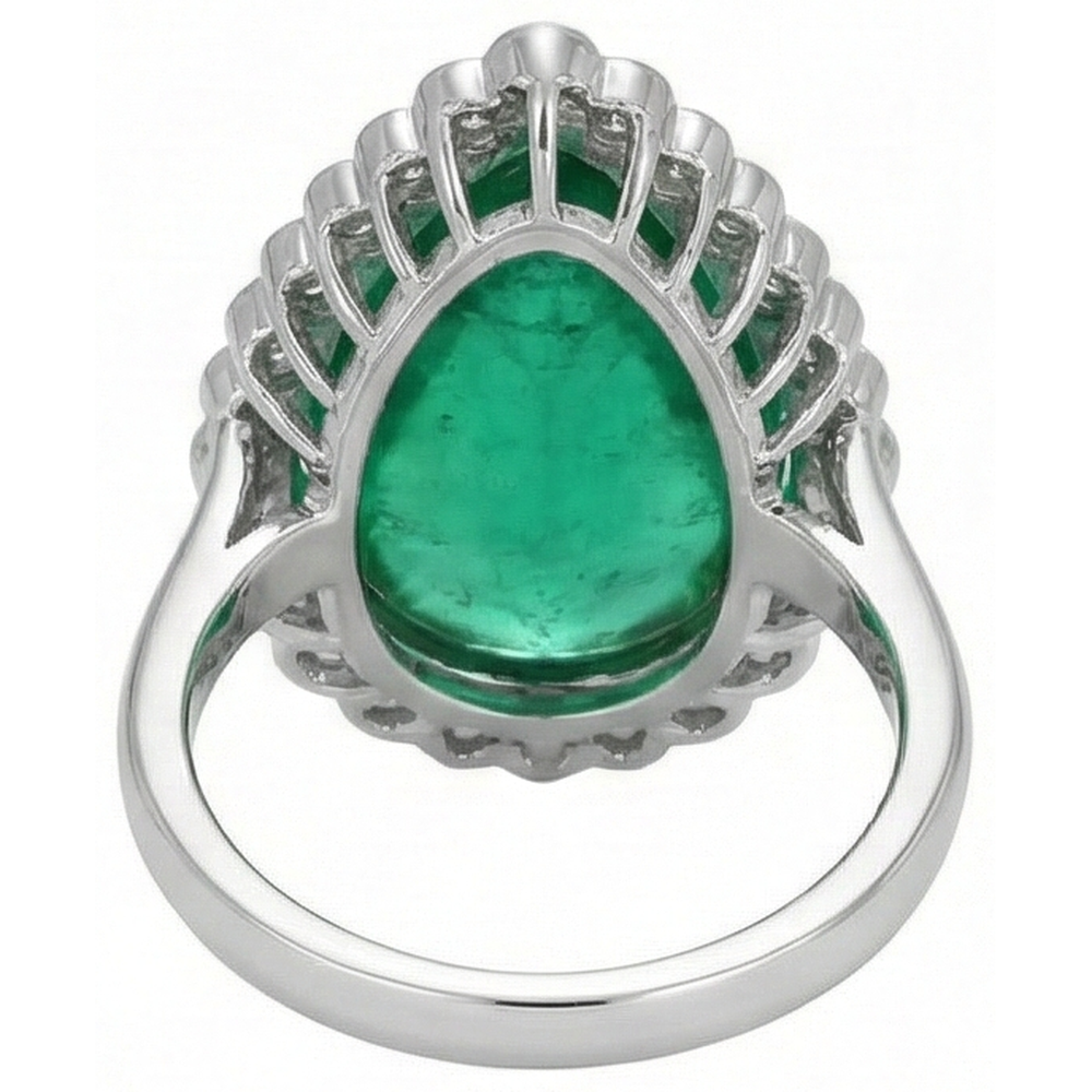 Pear Cut Green Emerald And Round Natural Earth Mined Diamond Engagenent Ring 7.75 Carats