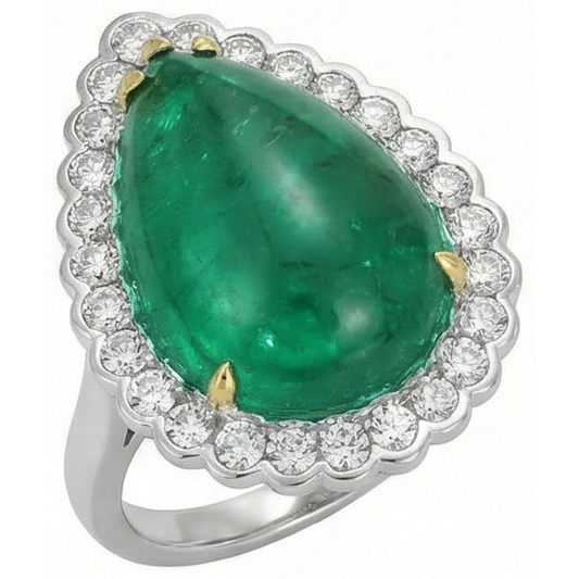 Pear Cut Green Emerald And Round Natural Earth Mined Diamond Engagenent Ring 7.75 Carats