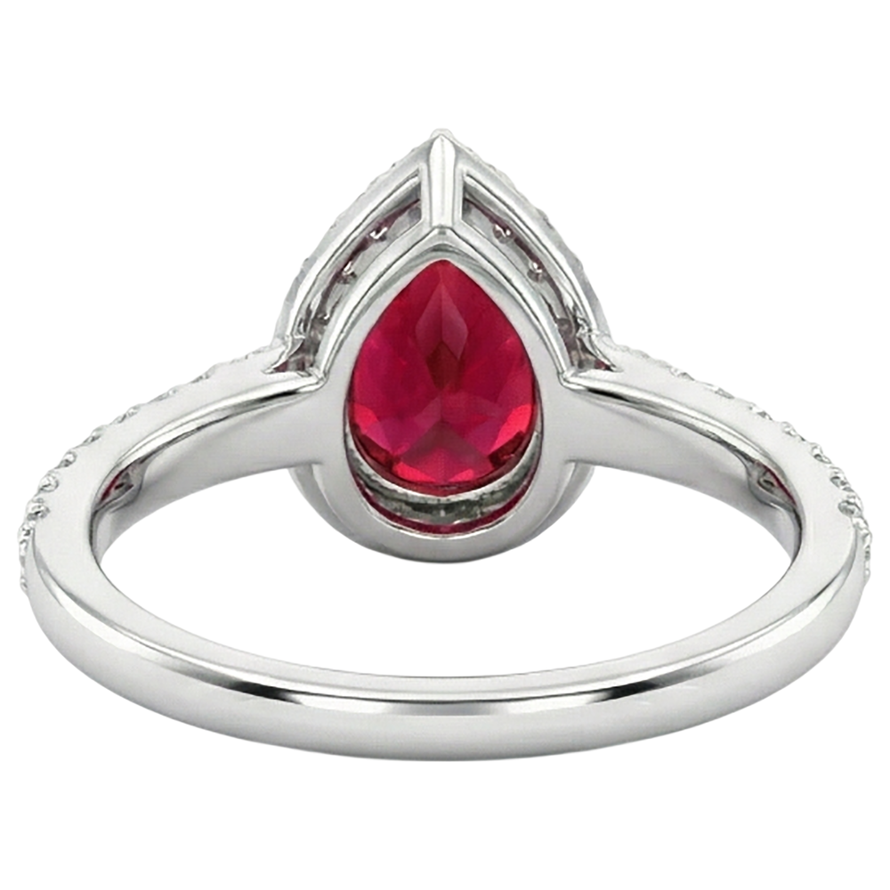 Pear Cut Ruby With Natural Earth Mined DIAMOND ( NOT LAB GROWN ) Ring White Gold 14K Jewellery 2.5 Ct.