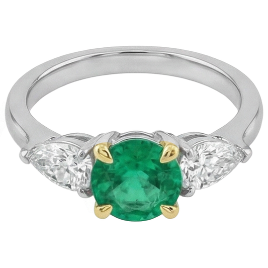 Precious Stone Ring Two-Tone 14K Gold with Emerald – front view