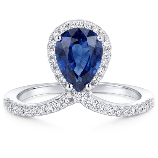 Pear Halo Natural Earth Mined Diamond Ring Enhancer Blue Sapphire 3.50 Carats