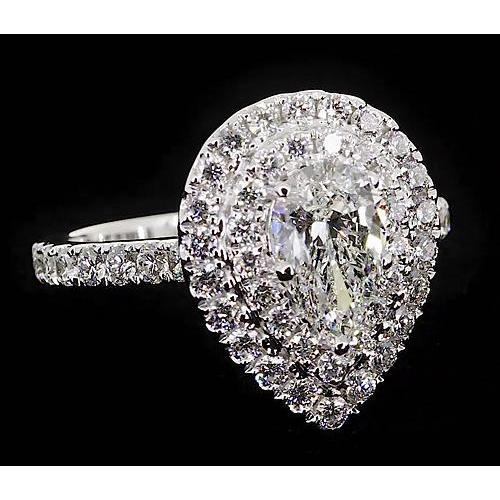 Pear Natural Diamond 3.50 Carats Anniversary Ring Halo White