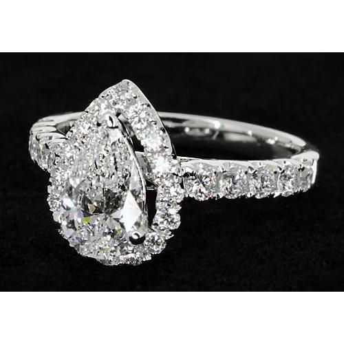 Pear Natural Diamond Engagement Halo Ring Classic Style