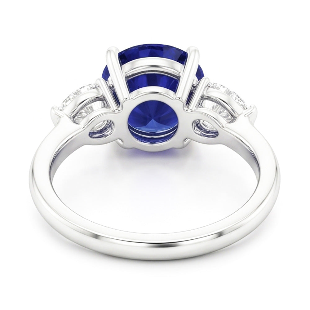 Pear Natural Earth Mined Diamond 3 Stone Ring Round Cut Blue Sapphire Jewellery 3 Carats