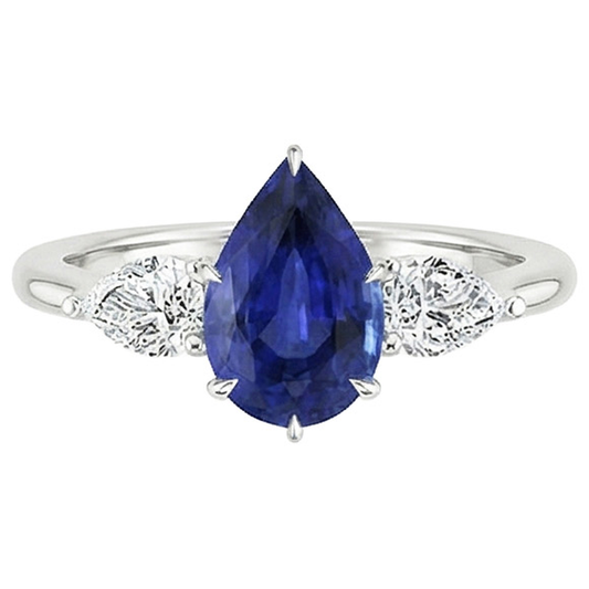 natural pear sapphire 4.50ct ring profile view