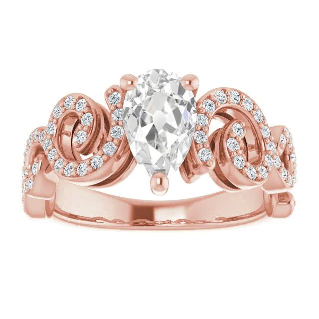 Pear Old Mine Cut Genuine Diamond Fancy Ring Twisted Shank 5.20 Carats Gold