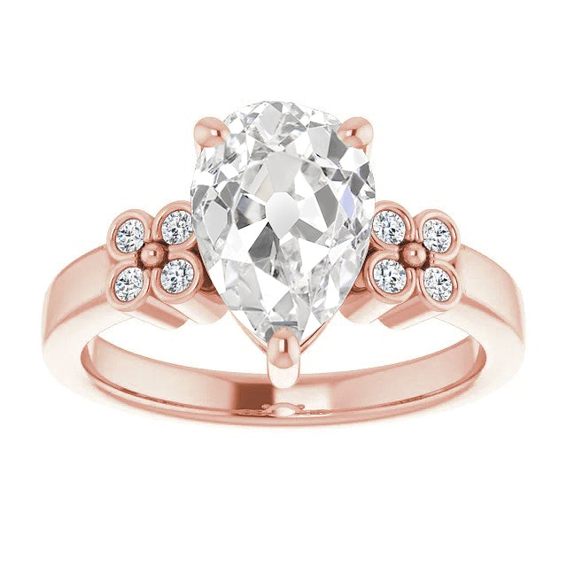 Pear Old Mine Cut Natural Earth Mined Diamond Ring Floral Style Jewellery 5.50 Carats