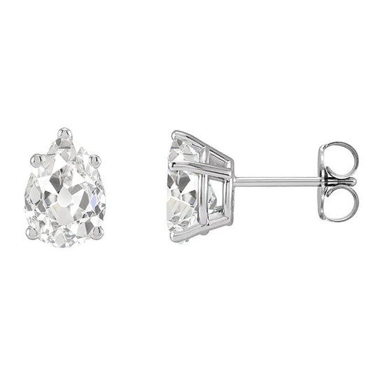 Pear Old Miner Diamond Gold Studs Solitaire Earrings Real 6 Carats
