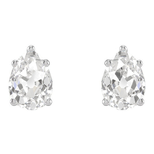 Pear Old Miner Diamond Gold Studs Solitaire Earrings Real 6 Carats