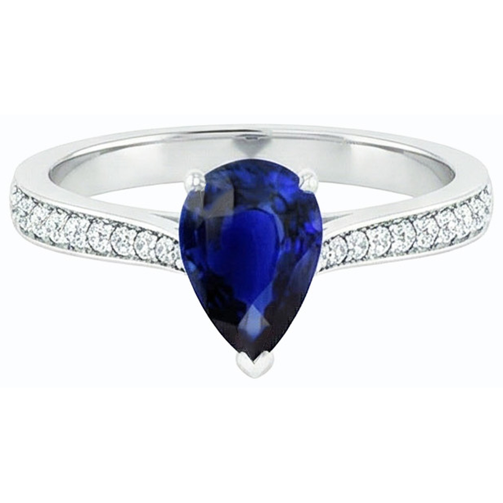 Pear Sapphire Engagement Ring Sri Lankan With Natural Earth Mined Diamond Accents 3 Carats