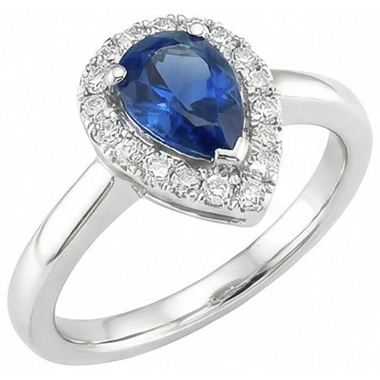 Pear Shape Ceylon Sapphire Natural Earth Mined DIAMOND ( NOT LAB GROWN )s Ring 3.30 Ct 14K White Gold 14K
