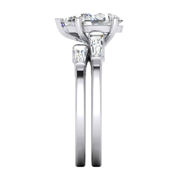 Pear Shaped Real Diamond Wedding Band Set 2.85 Carats With Baguettes