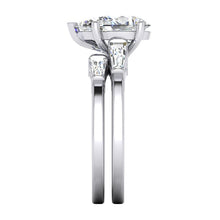 Pear Shaped Real Diamond Wedding Band Set 2.85 Carats With Baguettes