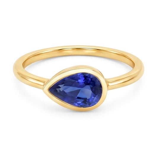 Pear Solitaire Anniversary Ring Ceylon Sapphire 2 Carats Gold