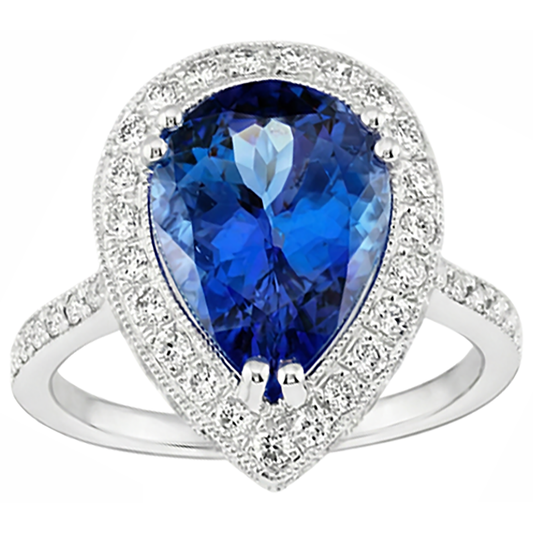 Pear Tanzanite And Natural Earth Mined Diamond Wedding Ring Gold 2.25 Carats Jewellery