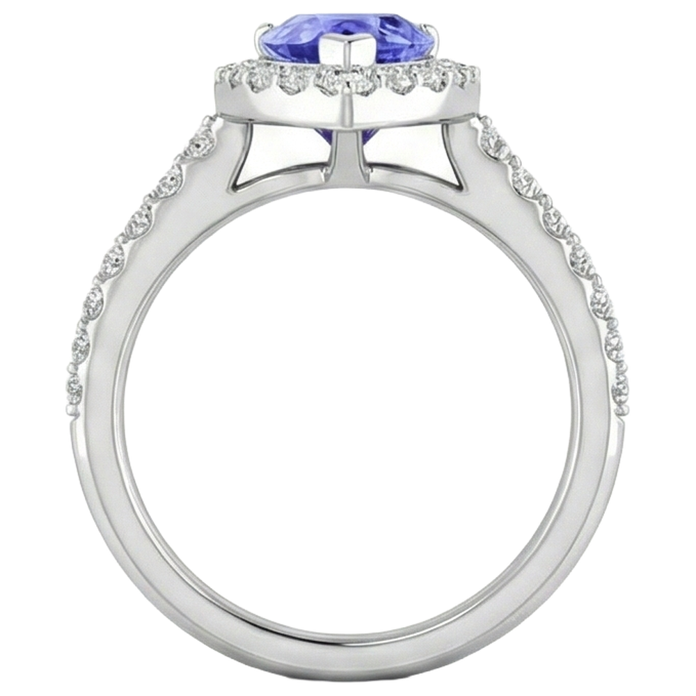 Pear Tanzanite With Round Natural Earth Mined Diamonds 3.95 Carats Ring 14K White Gold