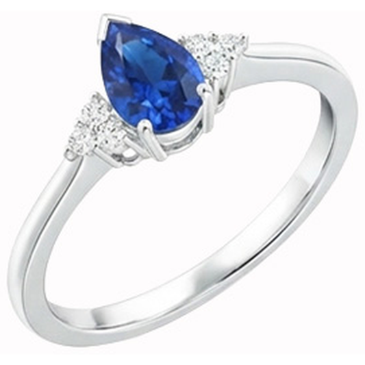 Pear & Round Cut Ceylon Sapphire Natural Earth Mined DIAMOND ( NOT LAB GROWN ) Ring 1.85 Ct. White Gold 14K