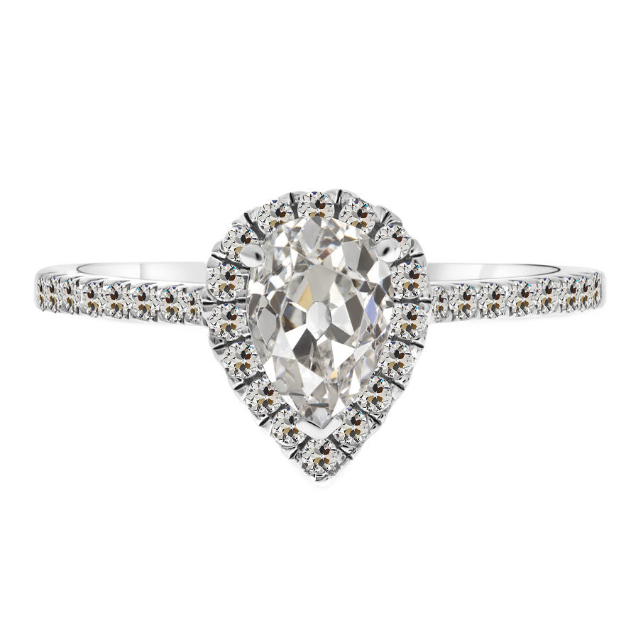 Diamond Old Mine Cut Halo Setting Ring in 14 Karat White Gold – main view