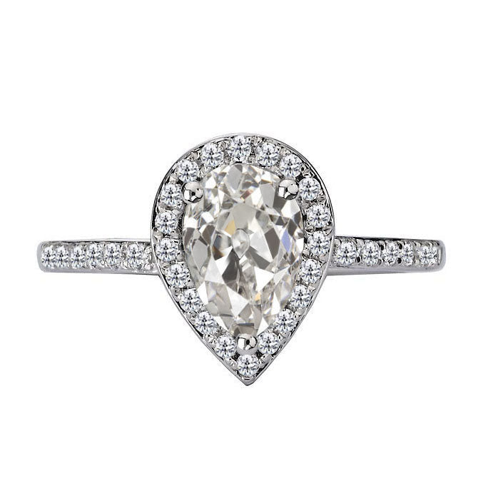 Old Mine Cut Diamond ring in 14K White Gold – main view