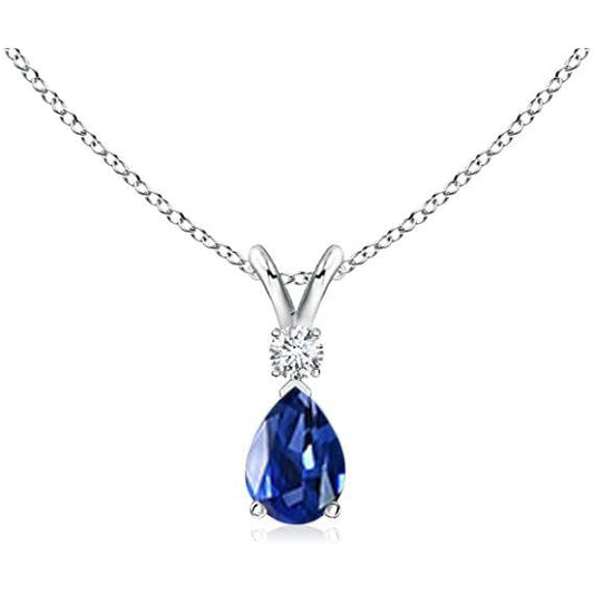 Blue Sapphire Pear Cut Gemstone Pendant in 14K White Gold – main view