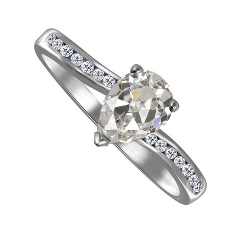 Solitaire Ring with Accents 14K White Gold with Fine Diamond – main view