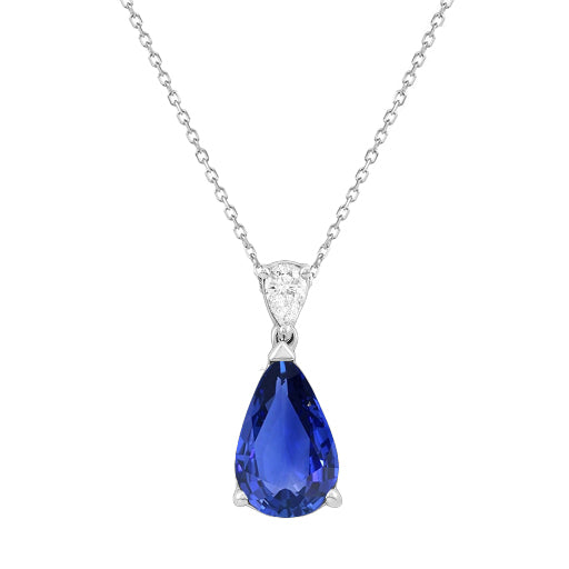 Blue Sapphire Stone Pendant Necklace 1-ct 14K White Gold – main view