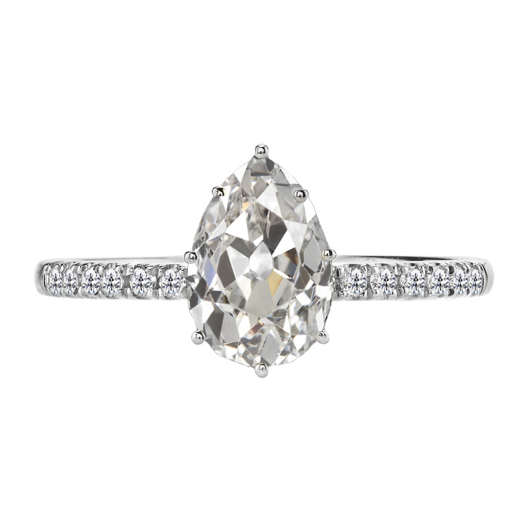 Brilliant Diamond Antique Cushion Solitaire Ring with Accents in 14K White Gold – main view