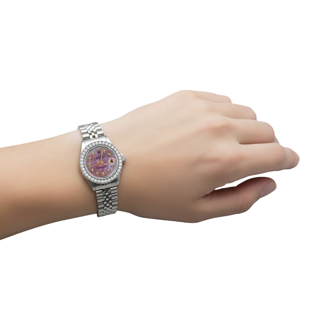 Perpetual Rolex Date Just Burgundy Dial Bezel Ss Jubilee Ladies Watch P2