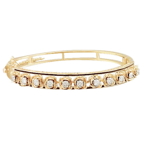 Petal Style Yellow Gold Bangle 3.30 Carats Real Diamond Jewelry