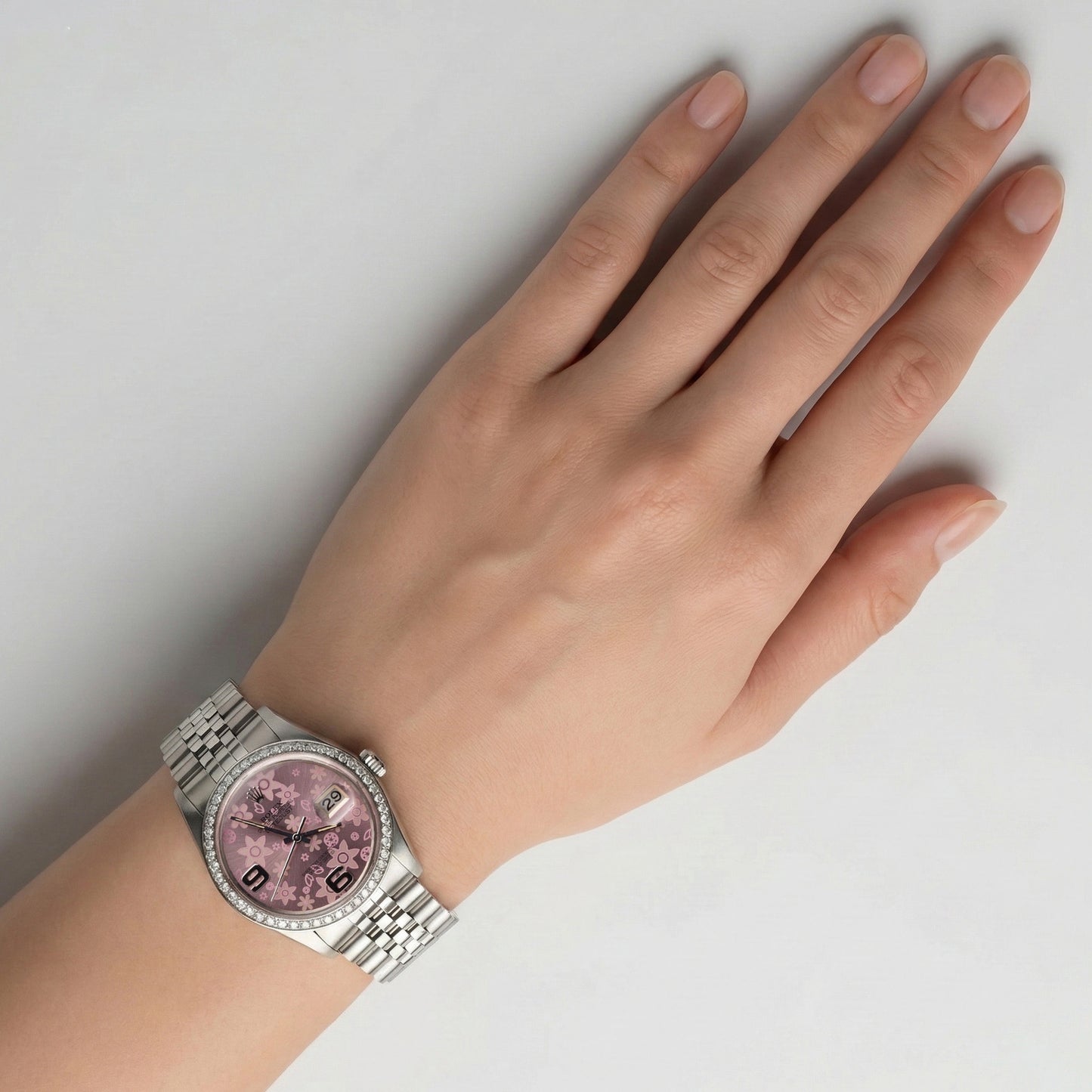 Pink Flower Dial Rolex Watch Ss Jubilee Natural Earth Mined Diamond Rolex Date Just QUICK SET