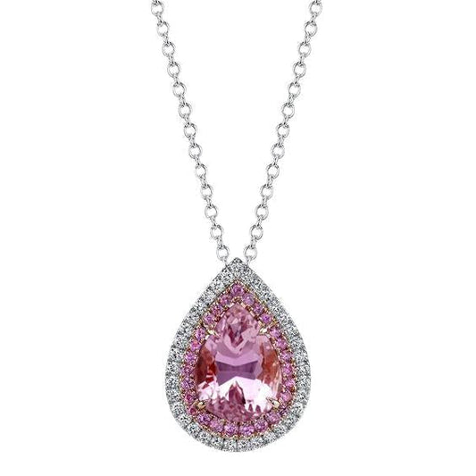 Pink Kunzite And Diamond Necklace Pendant 14K White Gold 11.75 Ct.