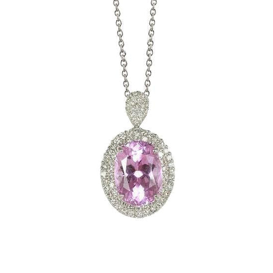 Pink Kunzite & Diamond Women Pendant White Gold 14K 15.50 Ct.