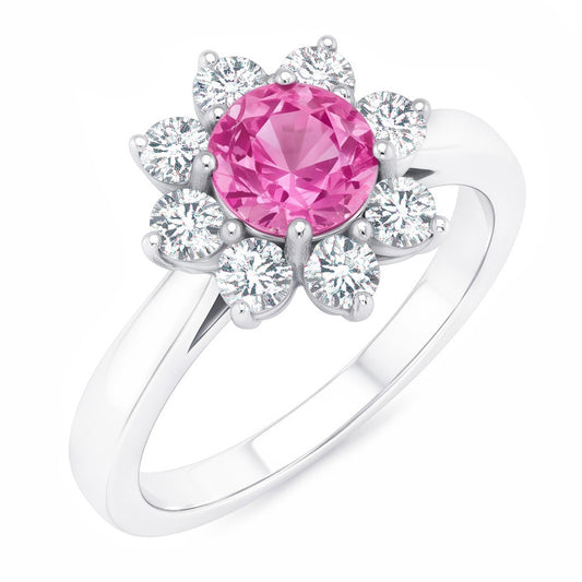 Pink Sapphire And Round Natural Earth Mined Diamonds 3.60 Ct Wedding Ring White Gold 14K