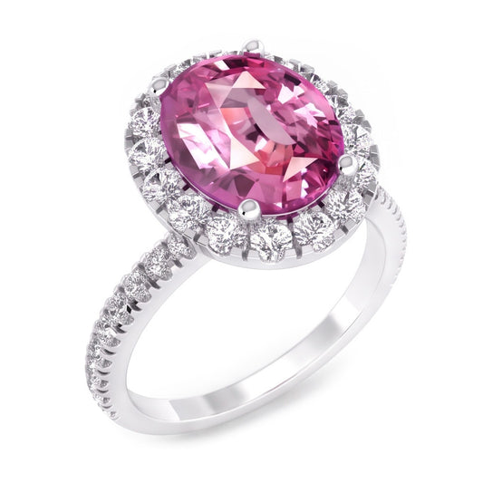 Pink Sapphire Halo Natural Earth Mined Diamond Ring