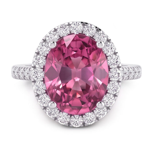 Pink Sapphire Halo Natural Earth Mined Diamond Ring