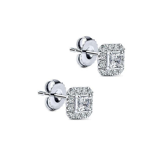 Princess And Round Cut 2.50 Carats Natural Earth Mined Diamond Stud Pave Earrings