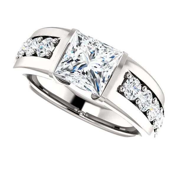 Princess And Round Genuine Diamond Anniversary Ring 2.40 Carat White Gold 14K