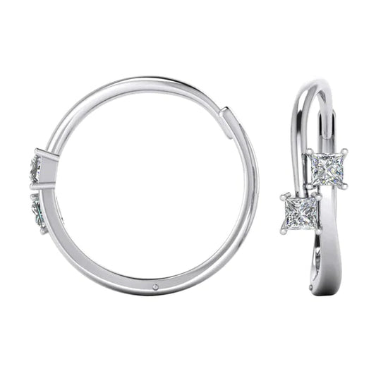 Princess Cut 2 Natural Diamond Hoop Earrings2