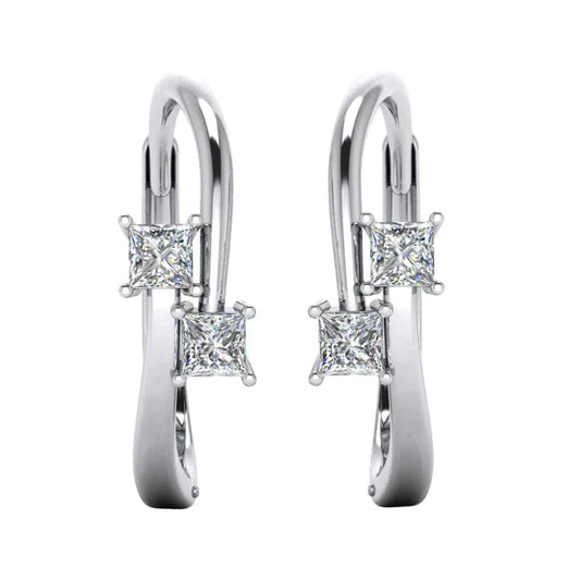 Princess Cut 2 Natural Diamond Hoop Earrings