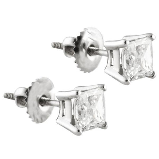Princess Cut 4.00 Ct. Genuine Diamonds Studs Earrings Gold White