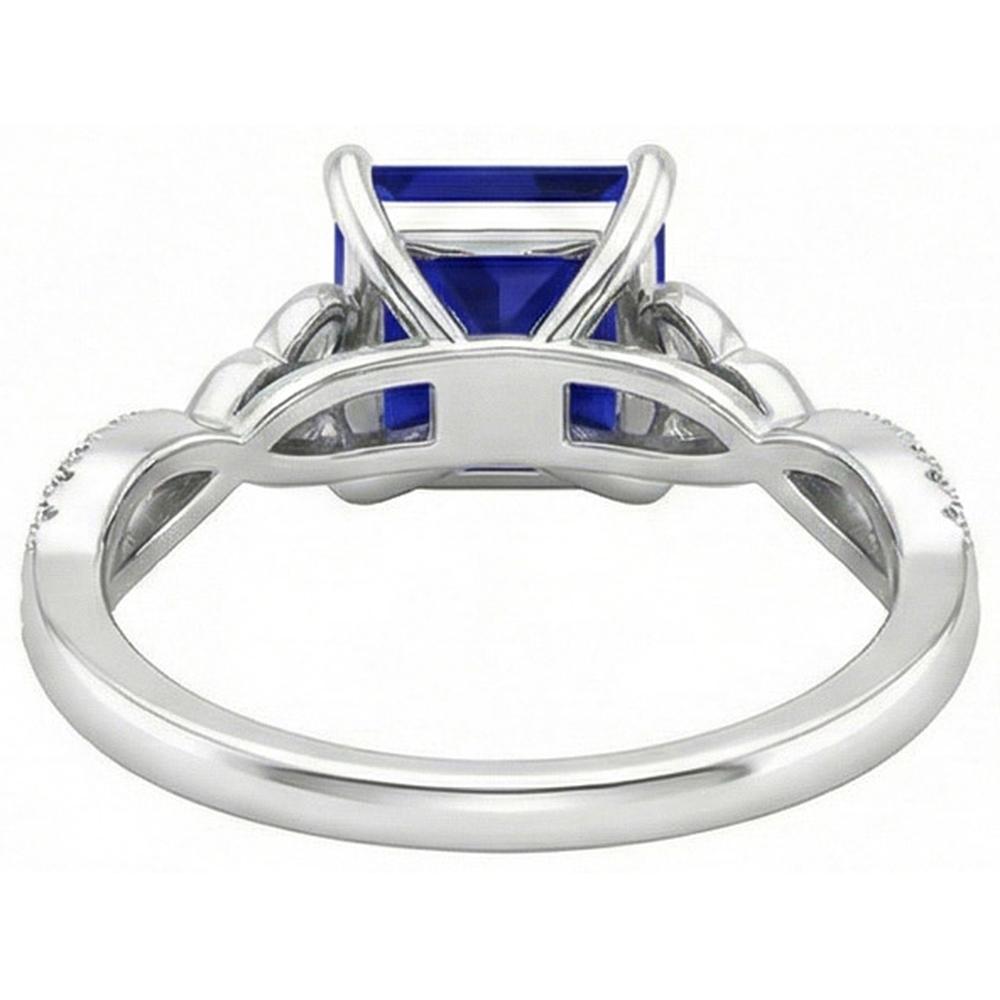 Princess Cut Blue Sapphire Natural Earth Mined Diamond Ring Gold Twisted Shank 4 Carats