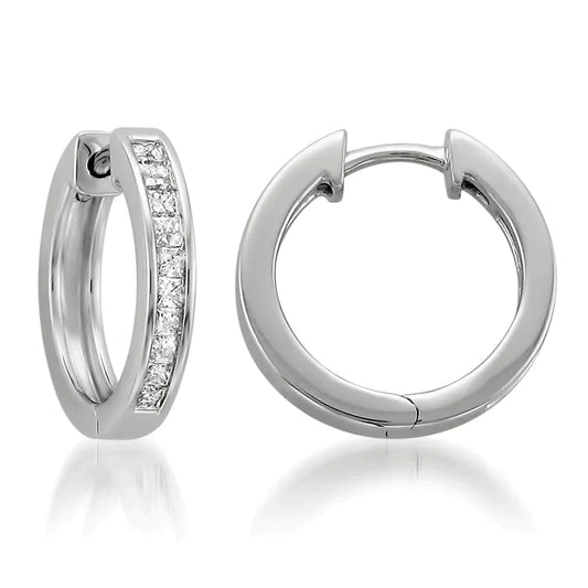 Princess Cut Channel Set Genuine Diamond Hoops