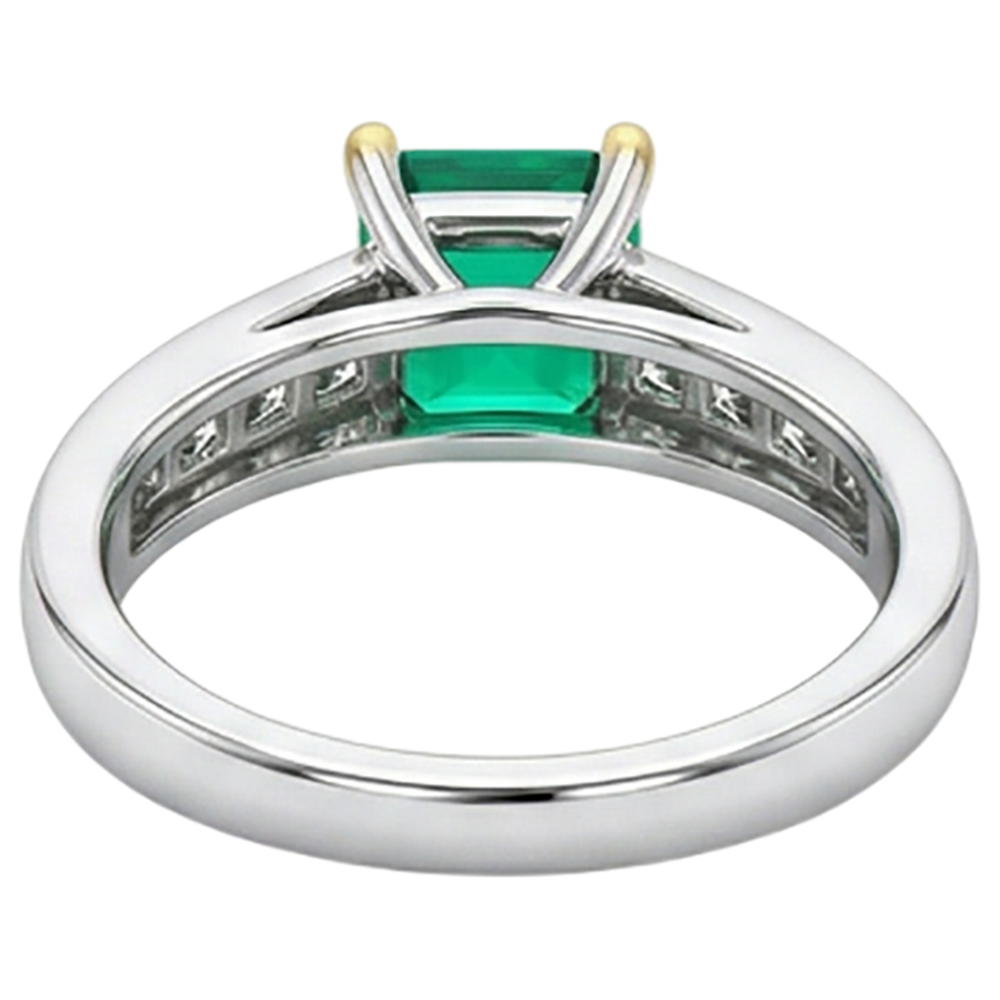 Genuine Colombian Emerald Precious Stone Ring 4 ct 14 Karat Two Tone Gold – back view