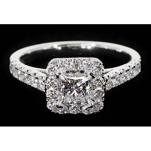 Princess Cut Real Natural Earth Mined Diamond Halo Setting Engagement Ring 2 Carats