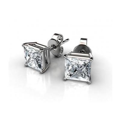 Princess Cut Real Diamonds Studs Earrings 4 Carats
