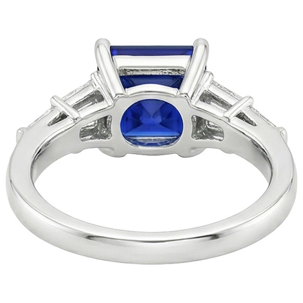 Princess Cut Sapphire Ring With Tapered Baguettes 4.50 Carats Gold 14K