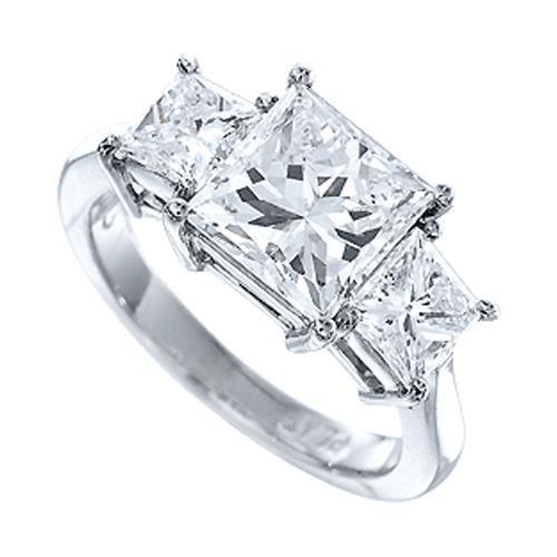 Princess Cut Women Three-Stone Ring Natural Diamond 14K White Gold 2.50 Ct