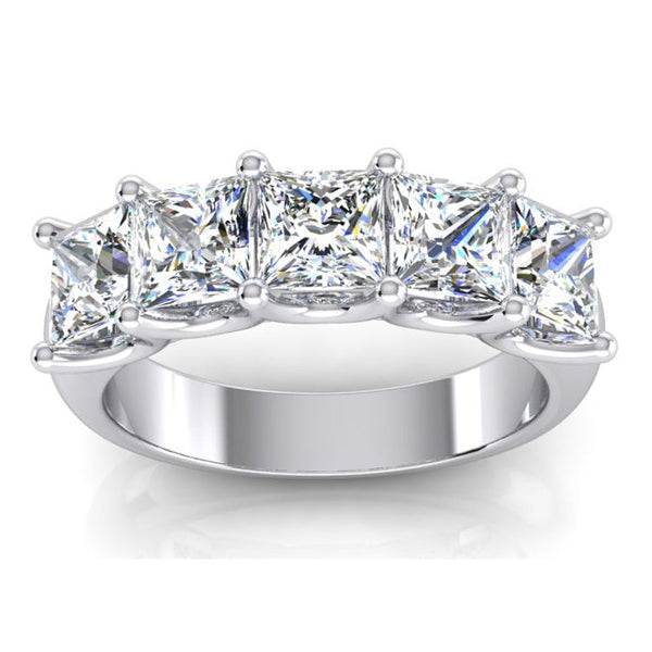 Princess Diamond Ring 5 Stone Gold Half Eternity Band U Prong Real 3 Carats